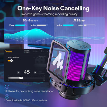 MAONO Gaming USB Microphone, Noise Cancellation Condenser Mic with Mute, Gain, Monitoring, Boom Arm Mic for Streaming, Podcast, Twitch, YouTube, Discord, PC, Computer, PS4, PS5, Mac, GamerWave DGM20S