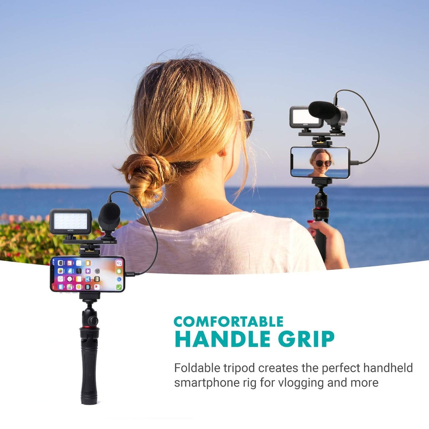 Movo iVlogger Vlogging Kit for iPhone - Lightning Compatible YouTube Starter Kit for Content Creators - Accessories: Phone Tripod, Phone Mount, LED Light and Shotgun Microphone