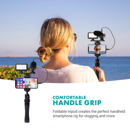 Movo iVlogger Vlogging Kit for iPhone - Lightning Compatible YouTube Starter Kit for Content Creators - Accessories: Phone Tripod, Phone Mount, LED Light and Shotgun Microphone