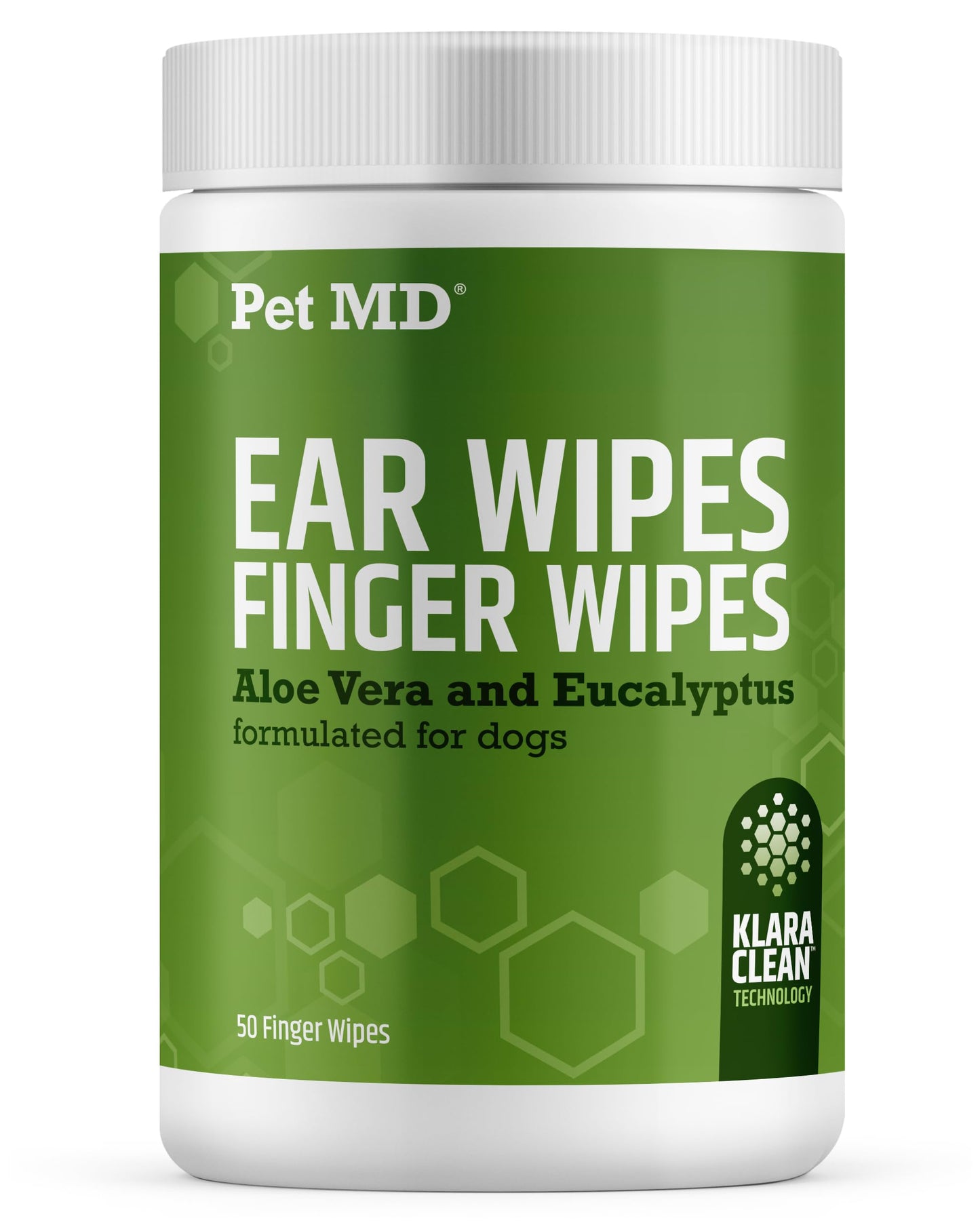 Pet MD Ear Finger Wipes for Dogs - Extra-Coverage and Large Design - with Eucalyptus and Aloe Vera for Dogs - Pet Ear Cleaning Finger Wipes & Puppy Ear Cleaner - 50ct