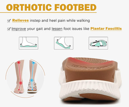 KuaiLu Womens Orthopedic Walking Sandals Comfortable Plantar Fasciitis Arch Support Summer Outdoor Travel Outfits Platform Cushion Shoes Athletic Sport Recovery Adjustable Strap Slides Khaki Size 8