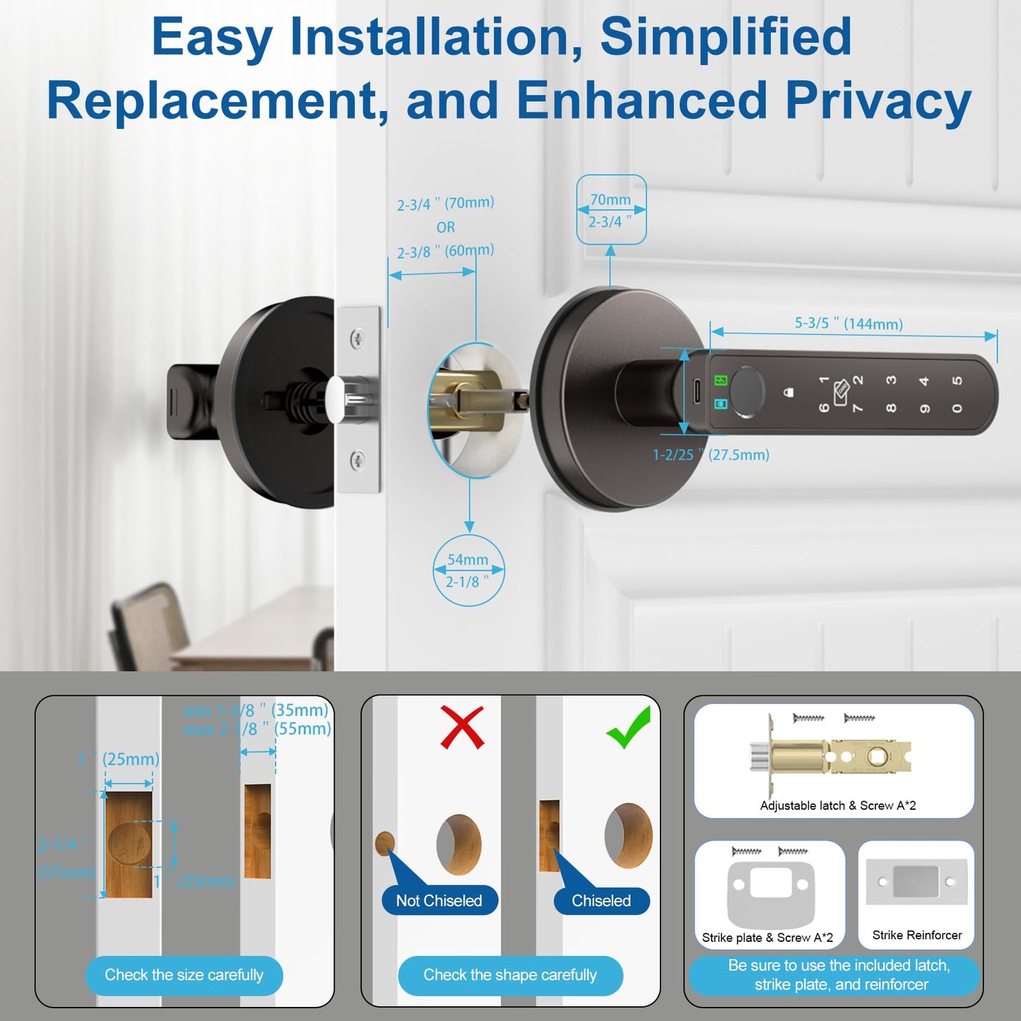 Gavdhe Fingerprint Door Lock Smart Fingerprint Door Knob with Keyless Entry Biometric Door Lock with Keypad App Control Easy Installation for Home Bedroom Office(Starry Grey)