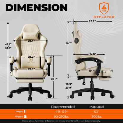 GTPLAYER Gaming Chair with Speakers, Video Game Chairs with Footrest, PC Gamer Chairs for Adults - Padded High Back Ergonomic Reclining Silla Gamer, Linkage Armrest, Ace Pro, Ivory New