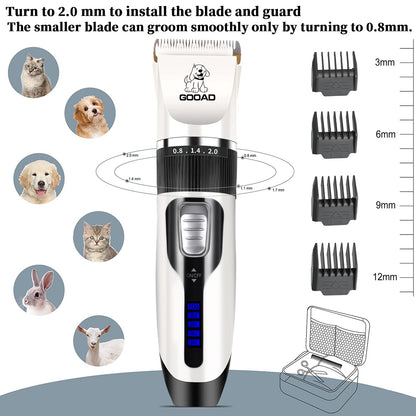 Gooad Dog Clippers Grooming Kit and Paw Trimmer,Cordless,Low Noise, Electric Quiet,Rechargeable, Dog Trimmer Grooming, Pet Hair Clippers for Thick Coats,Shaver for Small and Large Dogs Cats