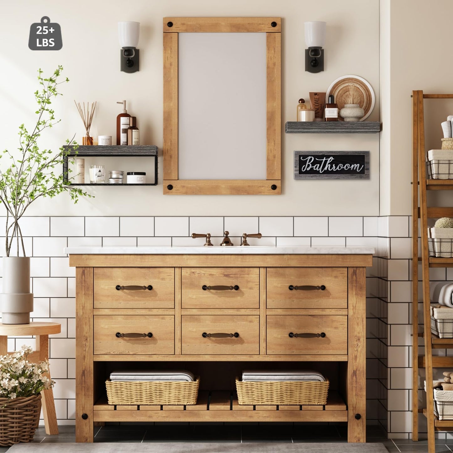 QEEIG ‎Bathroom Shelves Over Toilet - Paper Storage Wall Mounted Farmhouse Decor Decorations Aesthetic Décor Sign Small Floating Shelf 2+1 Set 16 inch, Grey (020GY)