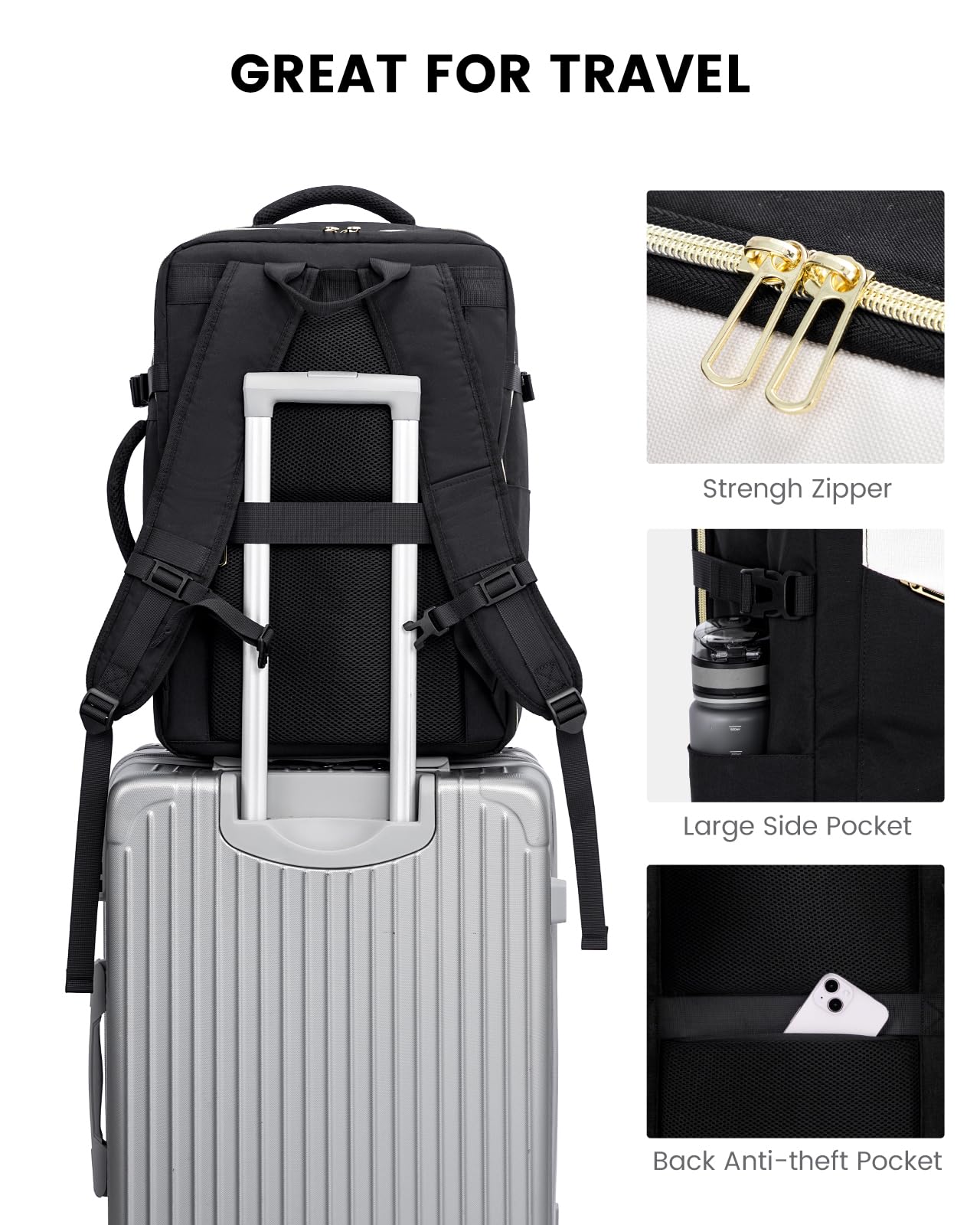 LOVEVOOK Carry on Travel Backpack, Large 40L for Men & Women Flight Approved with USB Charging Port&3 Packing Cubes, Large Suitcase Water Resistant Luggage Daypack Busi, Beige-Black