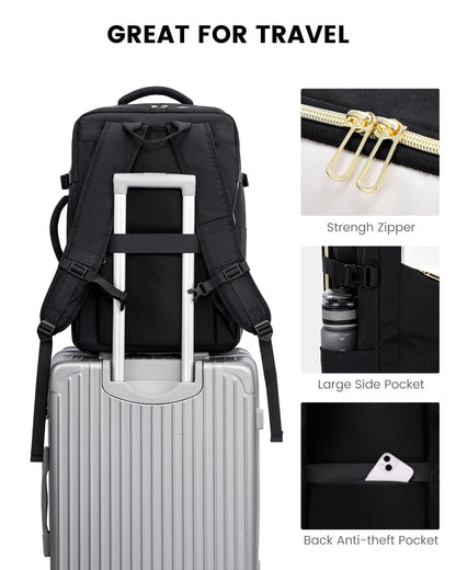 LOVEVOOK Carry on Travel Backpack, Large 40L for Men & Women Flight Approved with USB Charging Port&3 Packing Cubes, Large Suitcase Water Resistant Luggage Daypack Busi, Beige-Black