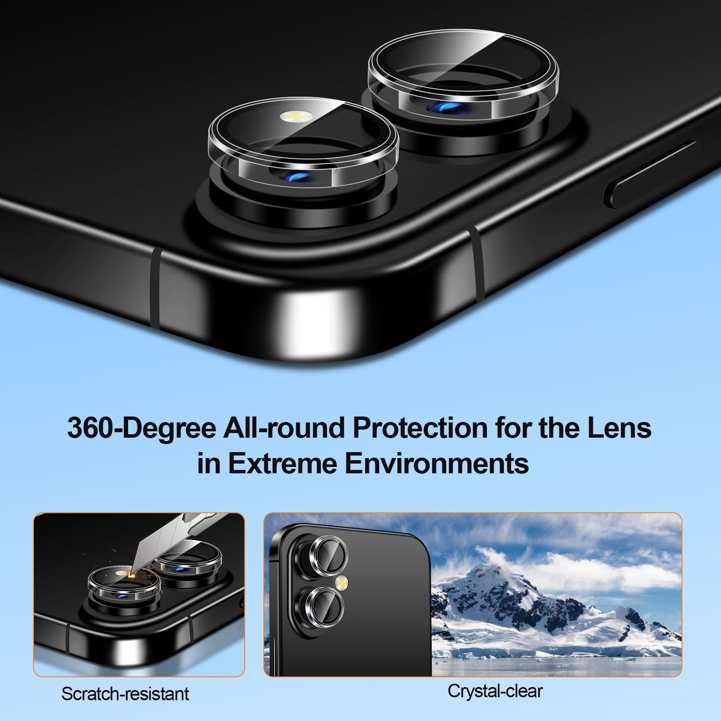 QHOHQ 3 Pack Screen Protector for iPhone 17 + One Set Camera Lens Protector, Top 9H+ Shatterproof Tempered Glass, [12FT Military Grade Protection], 1-Second Auto-Install, Case Friendly