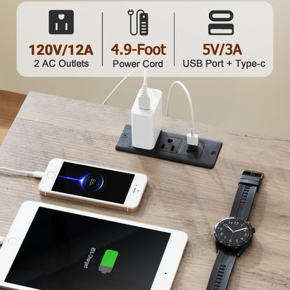 AMHANCIBLE Night Stand, Nightstand with Charging Station, End Tables Living Room with Fabric Drawer, Bedside Table with USB Ports and Outlets for Small Spaces Bedroom, Greige HET05XGY1