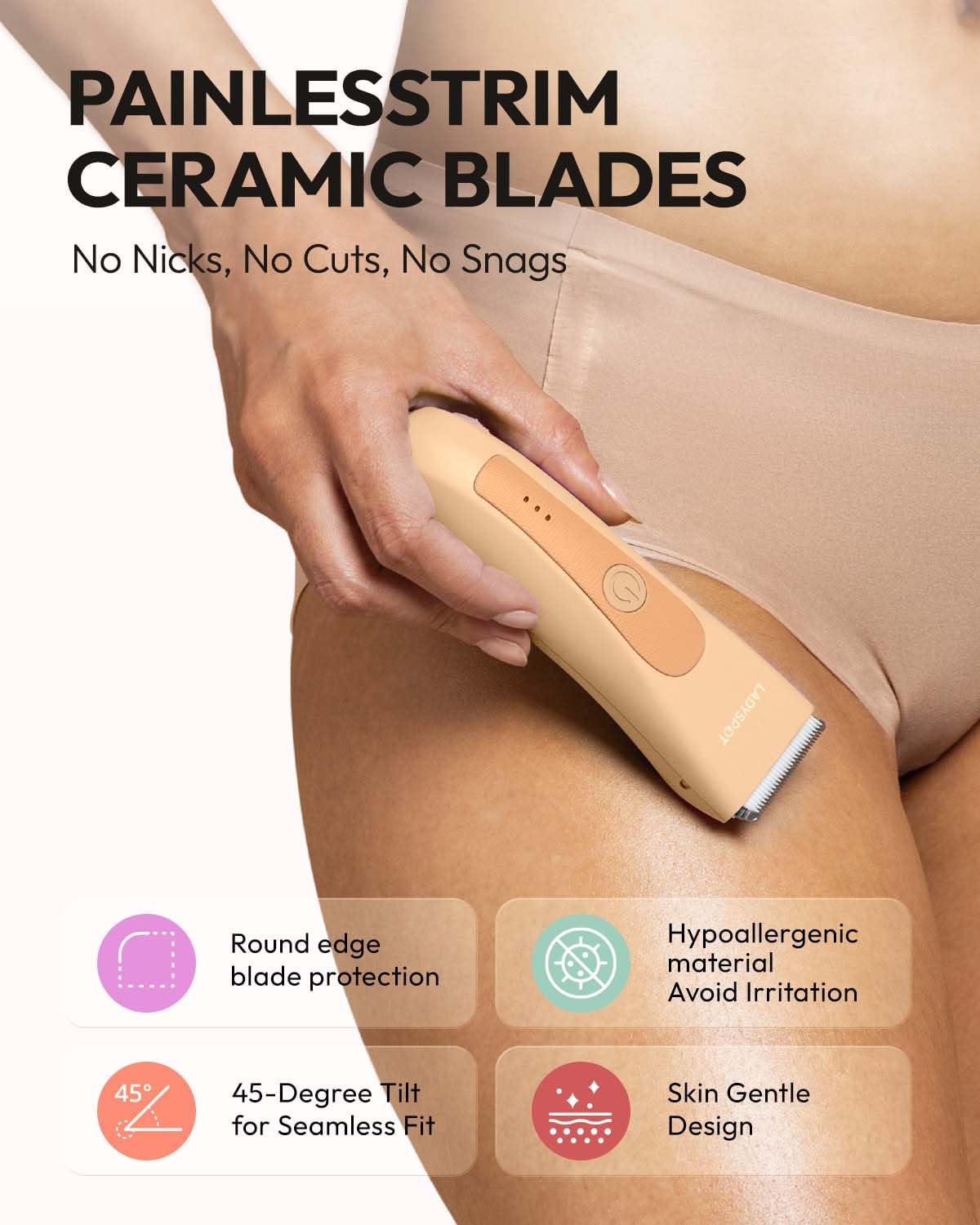 LADYSPOT™ Finishing Trimmers, Electric Shaver for Women, Hair Trimmer for Womens, Shaving & Grooming Sets Kit with 3 Guard and Replaceable Ceramic Blade Heads, Waterproof Wet/Dry(Orange)