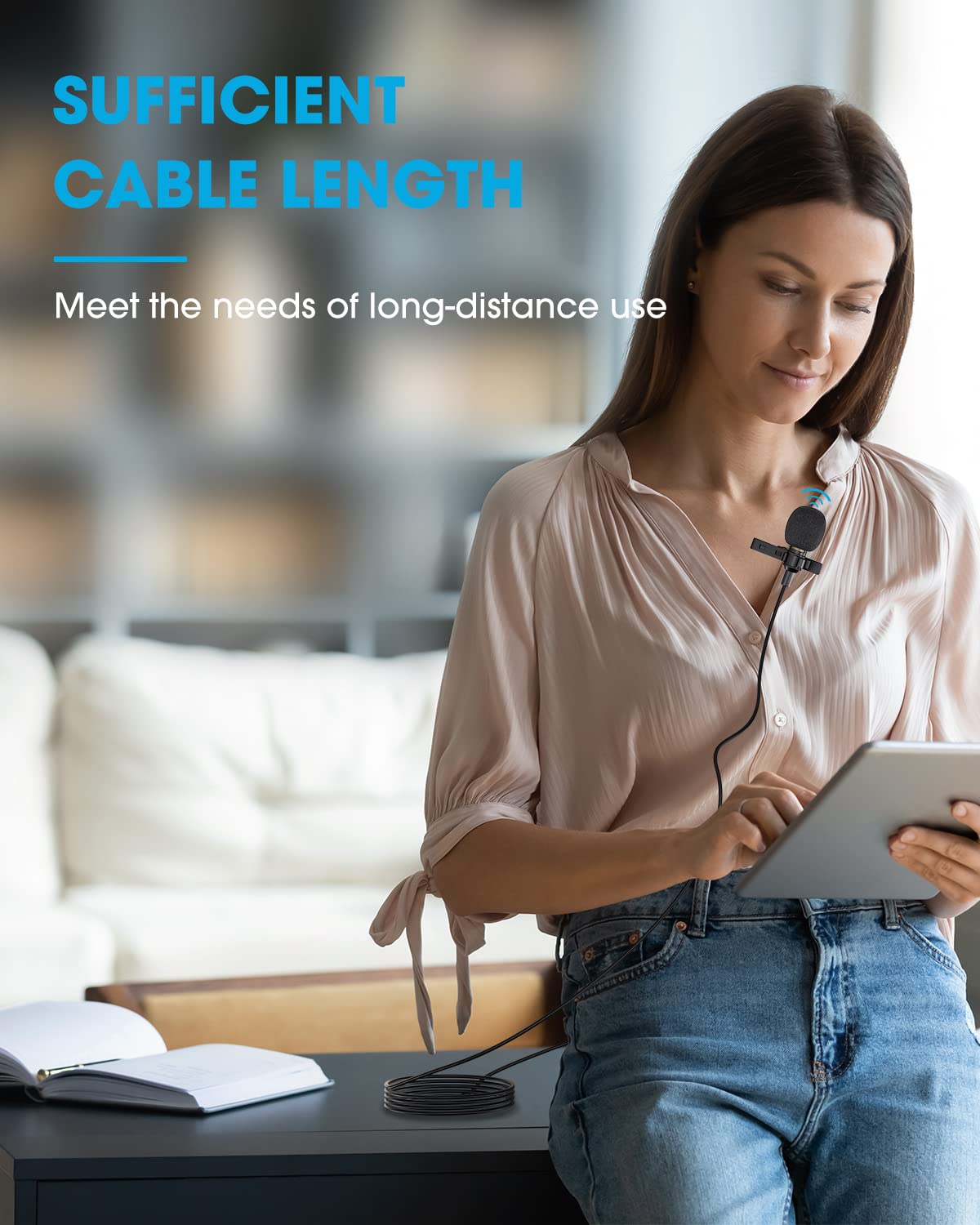 PoP voice 16 Feet Lavalier Microphone for 3.5mm Devices, Android and Camera - Noise Cancelling Lapel Mic TRRS Omni Mic for Phones, TikTok, Video Recording (with a TRS Adapter, 2 Clips and 4 Covers)