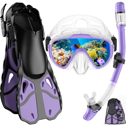 Vengreedo Snorkel Set with Fins for Adults, Snorkeling Gear for Adults Men and Women, Snorkle, Mask Set Adults Dry Top Snorkel Mask Combo Set with Travel Bag for Snorkeling, Diving, Swimming