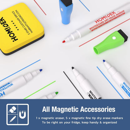 Magnetic Meal Planner Menu Board: Reusable Dry Erase Family Planning Board with Grocery List & Fridge Freezer Inventory List for Refrigerator, Dry Erase Markers and Eraser Included - 14x11 Inches