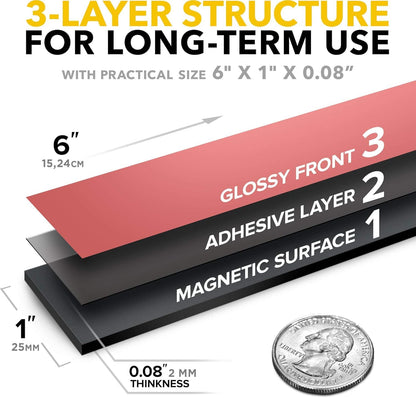 Magnetic Strips with Adhesive Backing - Magnetic Tape for Crafts - Tool and Knife Magnet Strips for Kitchen, Garage and Garden - Adhesive Magnetic Tool Holder Strip for Wall (11 Pieces, 6" x 1")