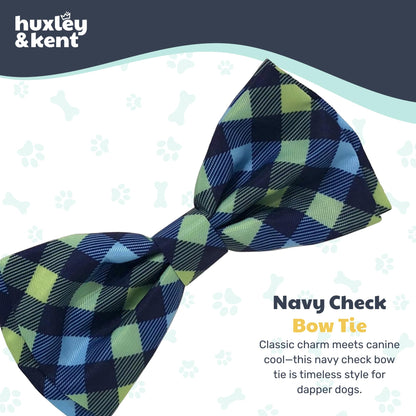 Huxley & Kent Pet Bow Tie for Dogs & Cats - Adjustable Collar Accessory - Cute & Comfortable for Holidays & Celebrations - Navy Check, Large