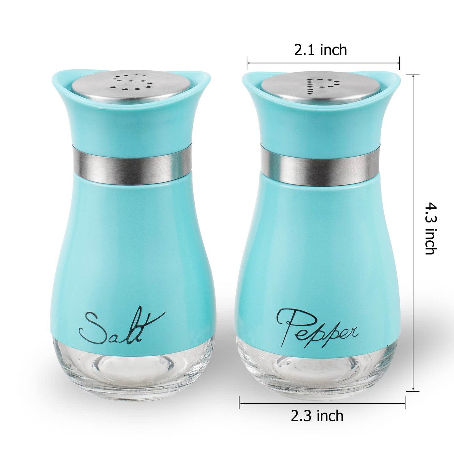 Lonffery Salt and Pepper Shakers, Stainless Steel and Glass Bottle, Set of 2, Turquoise