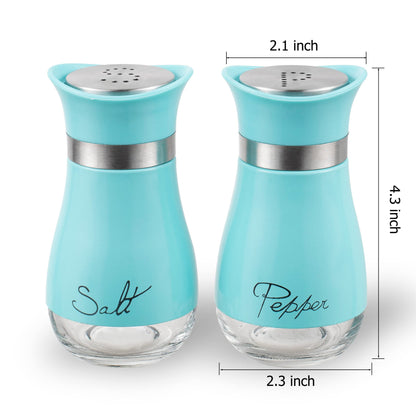 Lonffery Salt and Pepper Shakers, Stainless Steel and Glass Bottle, Set of 2, Turquoise