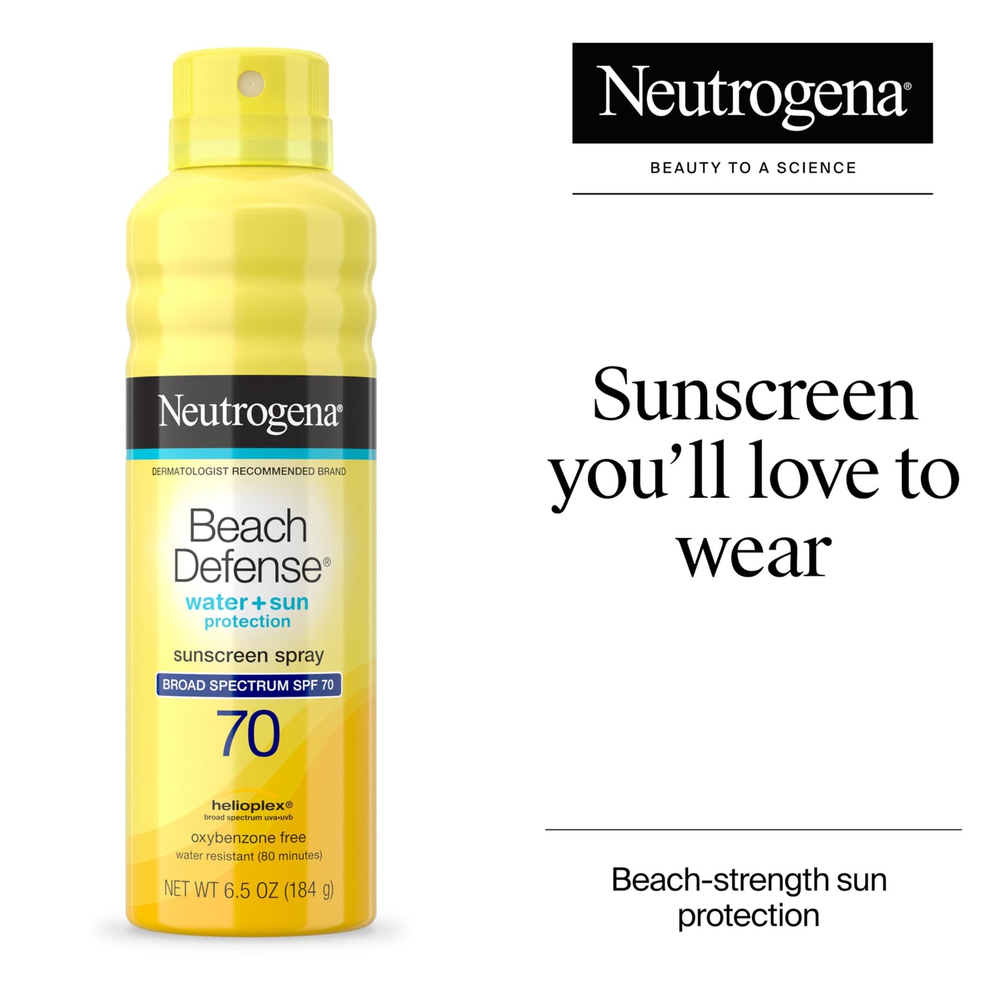 Neutrogena Beach Defense Sunscreen Spray SPF 70, Hawaii Reef Act 104 Compliant, Octinoxate & Oxybenzone Free, Broad Spectrum, Fast Absorbing & Lightweight, Face and Body Sunscreen, 6.5 Oz