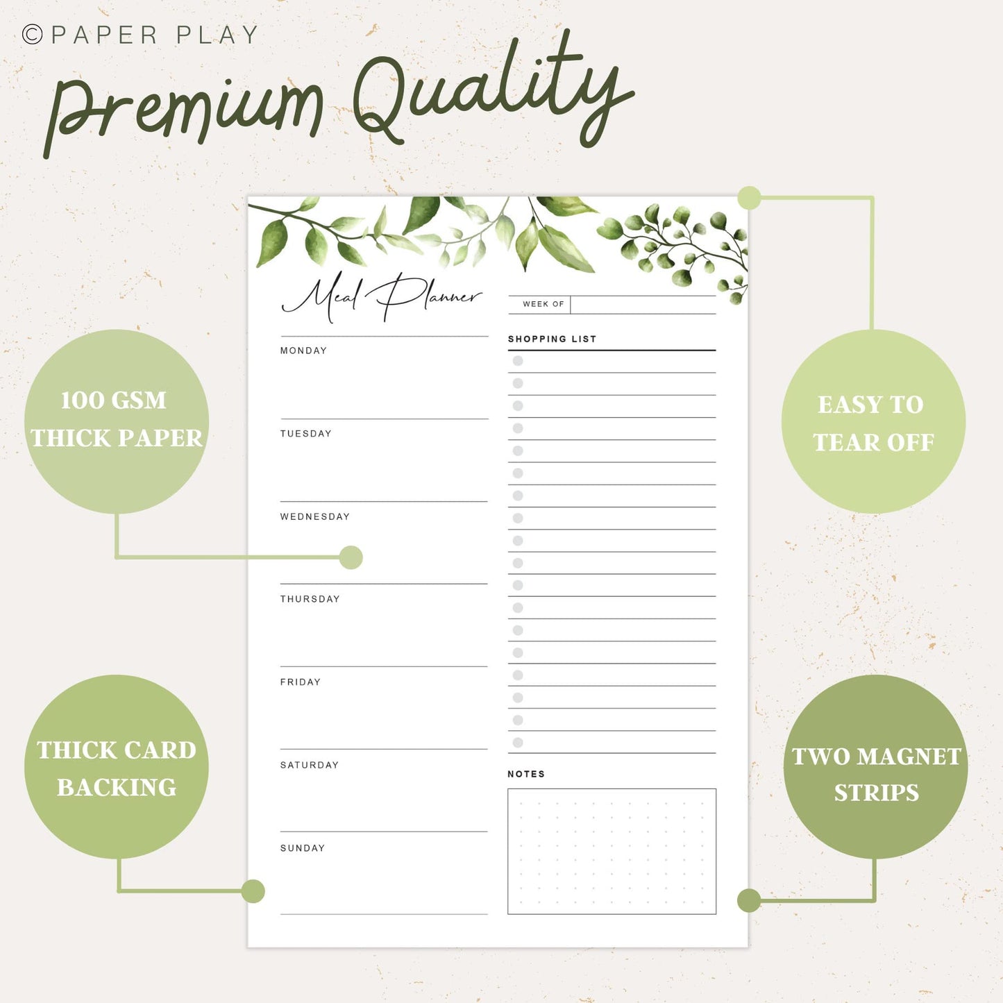 Magnetic Meal Planning Pad for Fridge 52 Undated Tear-off Sheets, 6x9 Inch Meal Planning Notepad for Meal Planner & Grocery List with Magnet, Weekly Meal Planner with Tear Off Shopping List