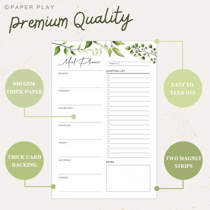 Magnetic Meal Planning Pad for Fridge 52 Undated Tear-off Sheets, 6x9 Inch Meal Planning Notepad for Meal Planner & Grocery List with Magnet, Weekly Meal Planner with Tear Off Shopping List