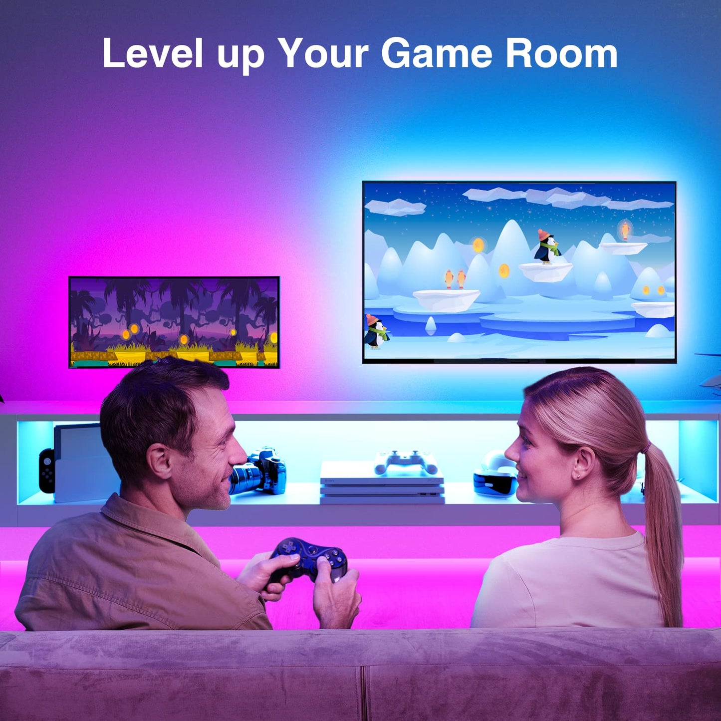 GHome Smart SL1 TV LED Backlight, Smart WiFi Strip Light Compatible with Alexa and Google Home, App Control, Music Sync 16 Million Rgb Red Green Blue 9.2Ft ST1-B