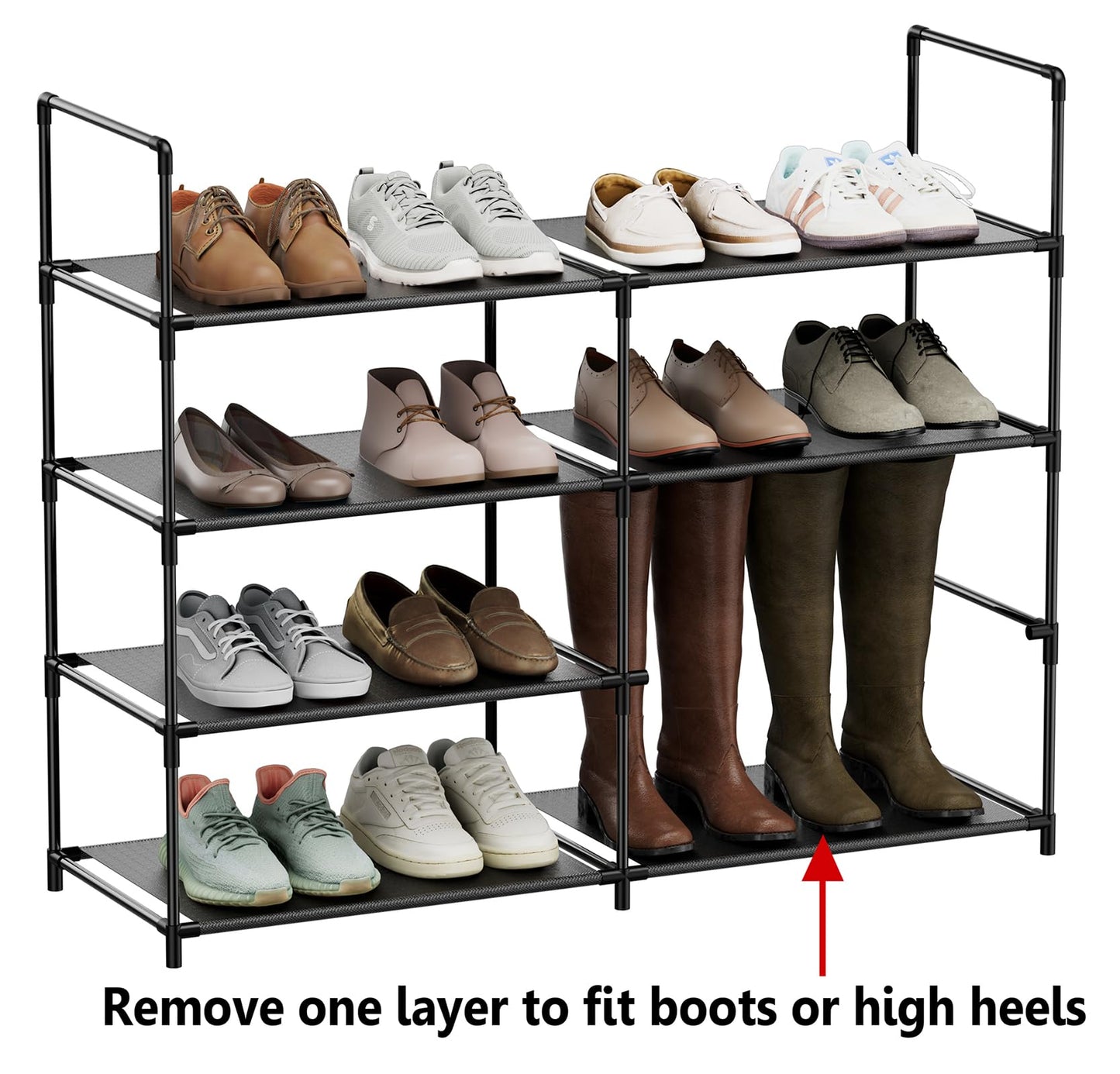 FIDUCIAL HOME 4 Tiers Shoe Rack Organizer 16-20 Pairs Stackable Shoe Storage Shelf Durable for Closet Entryway, Black