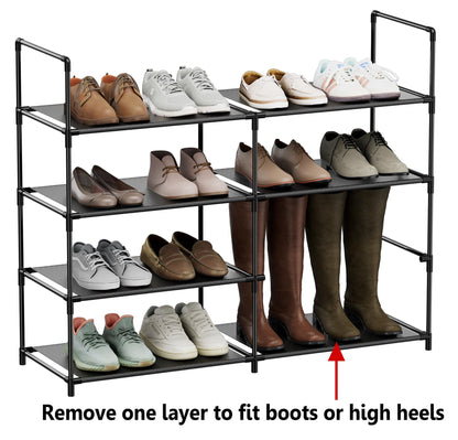 FIDUCIAL HOME 4 Tiers Shoe Rack Organizer 16-20 Pairs Stackable Shoe Storage Shelf Durable for Closet Entryway, Black