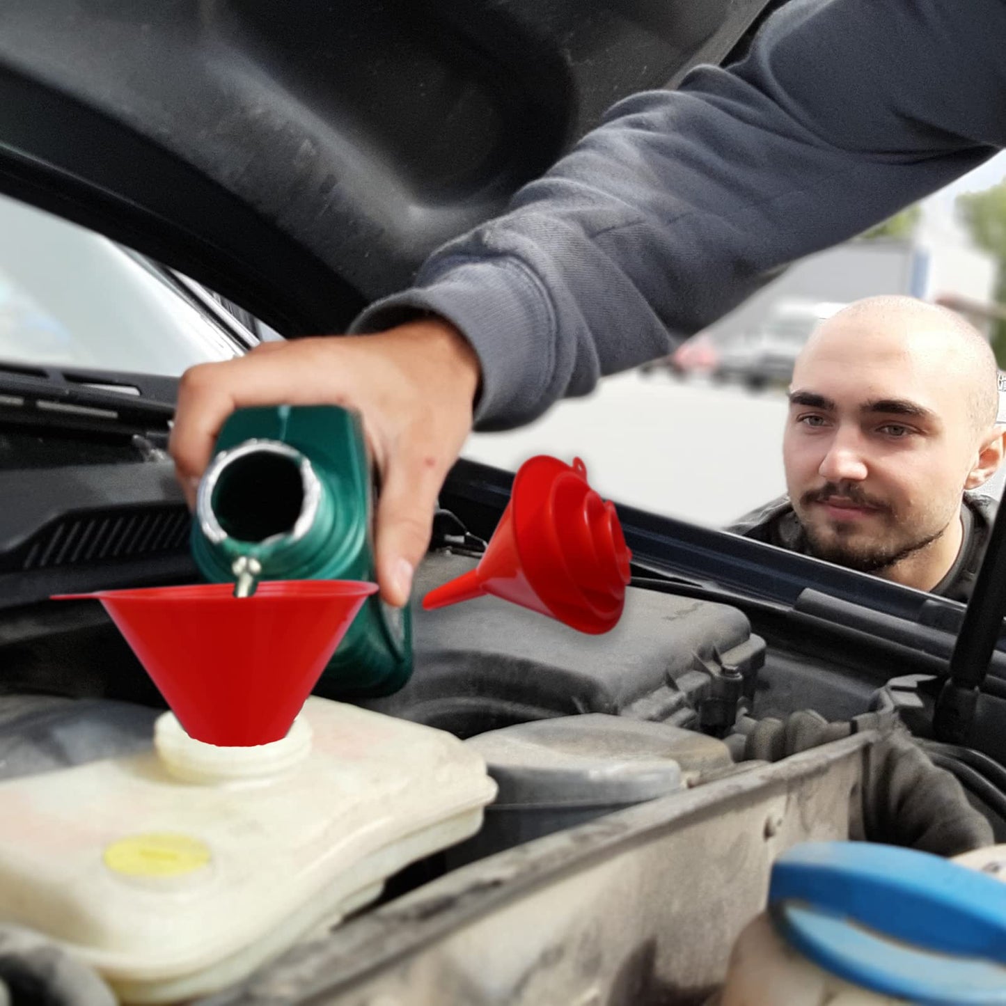 Plastic Oil Funnels for Automotive Use Set of 5, Large Flexible Fuel Funnel with Hose for Gas Transfer, Gasoline Funnels for Cars Boat Canning and Bottle