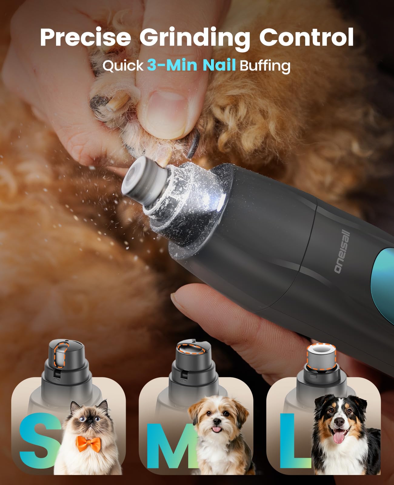 oneisall Quiet Dog Clippers for Grooming LED Light, Cordless Dog Grooming Kit 4 in 1, 2000mAh Pet Clippers Paw Trimmer Nail Grinder for Paw, Nail, Face, Ears, Legs, Body