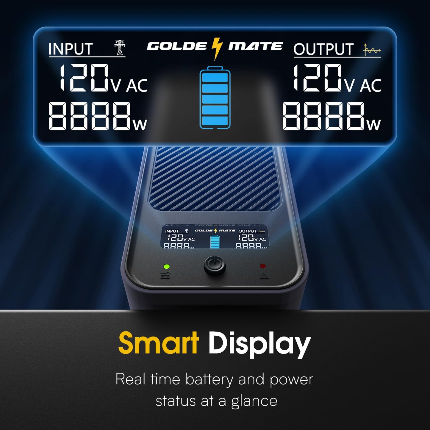 GOLDENMATE 1000VA/800W Lithium UPS Battery Backup & Surge Protector, Backup Battery Power Supply with LiFePO4 Batteries(230.4 Wh), Sinewave UPS System, 10 Years Lifespan, 8 Ports, LCD Display, Gray