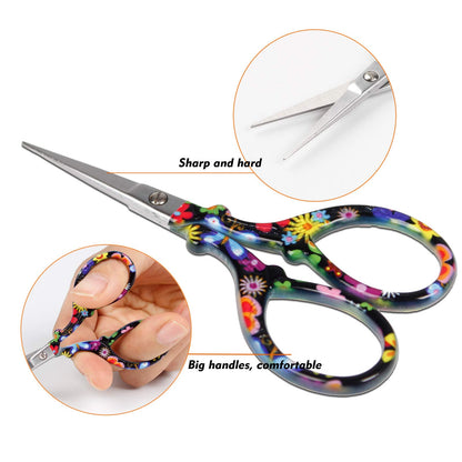 Hisuper Sewing scissors sharp scissors Embroidery Scissors Crafting Threading Scissors with Leather Scissors Cover for Needlework Craft Art Work Manual Sewing Handicraft DIY Tool Black Flower