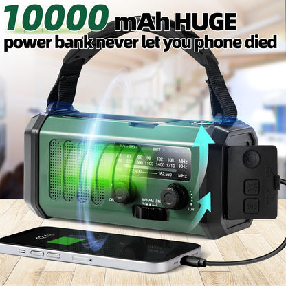 QAUYYW Hand Crank Emergency Radio,37000mWhSolar Powered Hand Crank Portable NOAA AM FM Weather Radio with 3Mode Flashlight and Reading Light,Cell Phone Charger,Home and Emergency Distress Signal