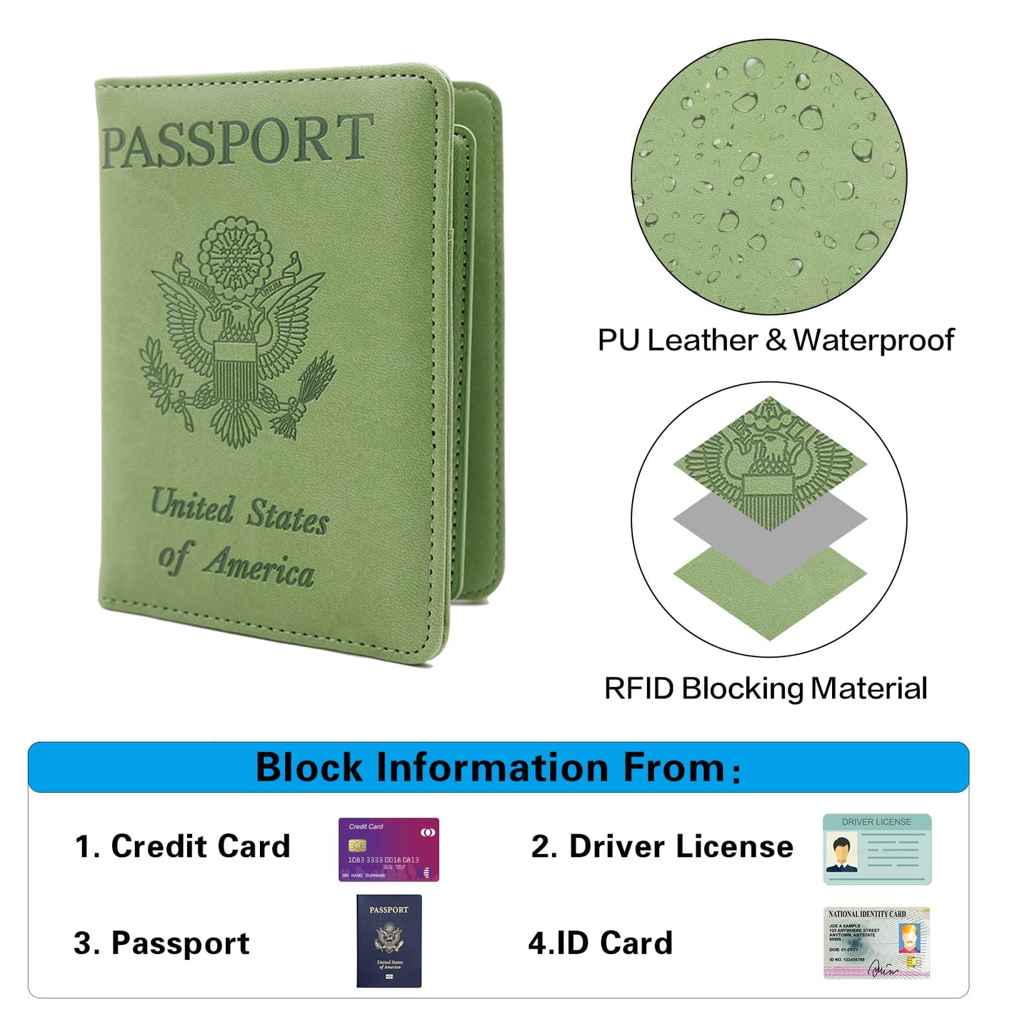 Melsbrinna RFID Passport Holder for Travel, Unisex Adults, Green, Faux Leather, Travel Wallet, RFID Protected