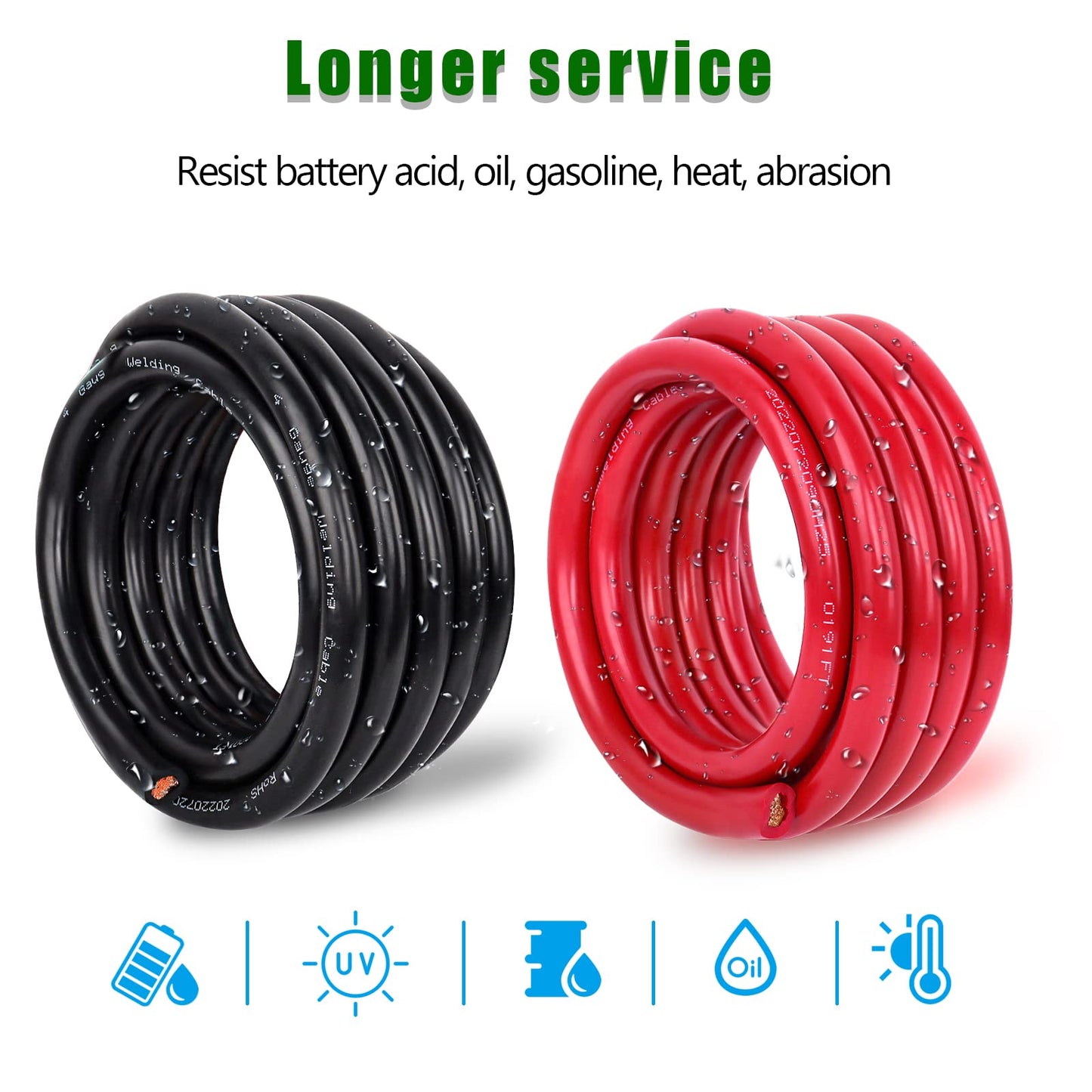 Kimbluth 2 Gauge Battery Cable Copper Wire, 5FT Red+5FT Black 2 AWG Welding Cable Standard USA OFC Wire for Automotive, Battery, Solar, Marine and Generator