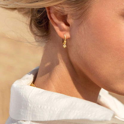 Mevecco Gold Hoop Earrings 14K Gold Plated Delicate Dangle Beads CZ Earrings for Women Jewelry Gift (dangle beads)