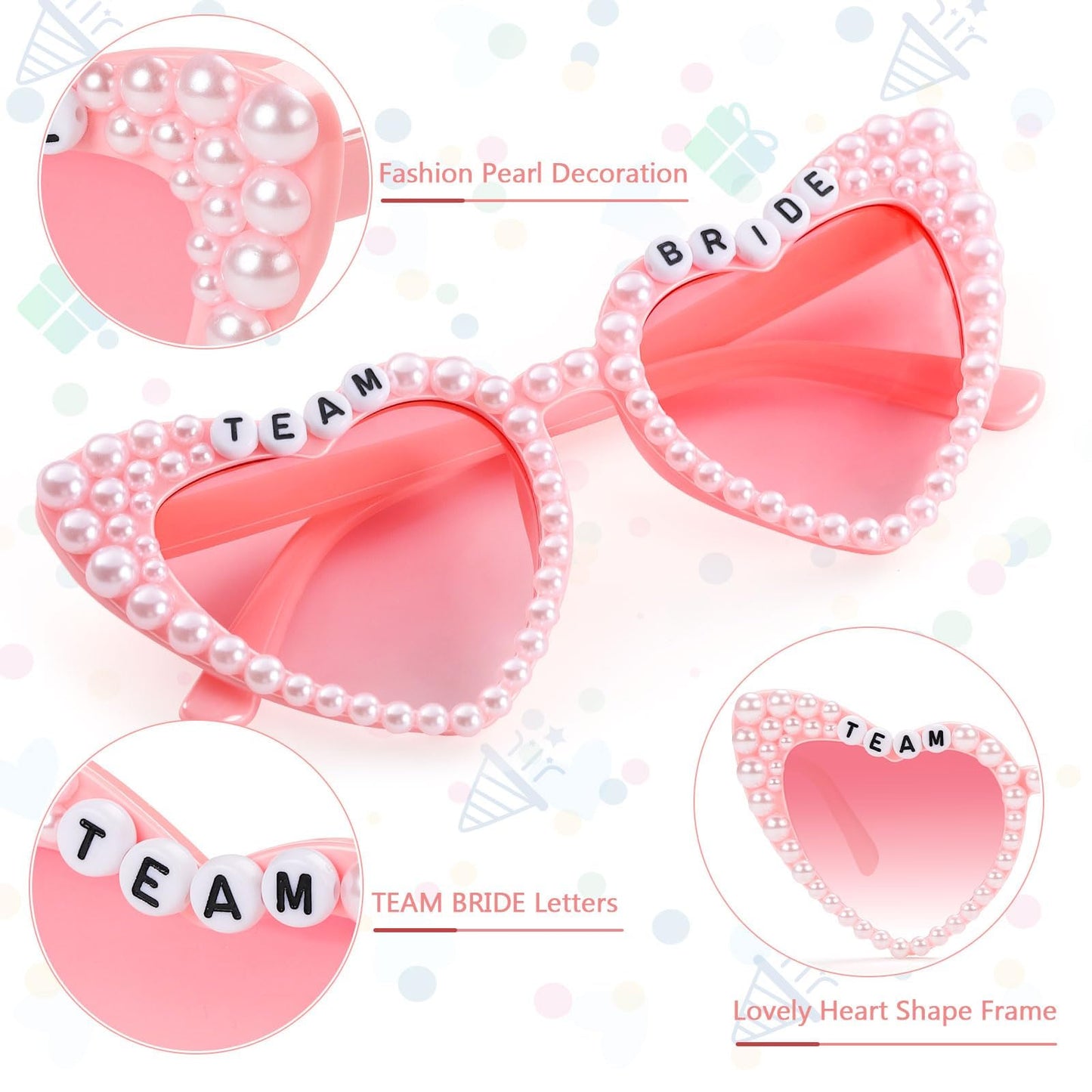 Etercycle Team Bride Sunglasses, Bridesmaid Proposal Gifts Heart Shaped Glasses, Pink Women's Sunglasses Bridal Engaged Gift For Bachelorette Party Favors