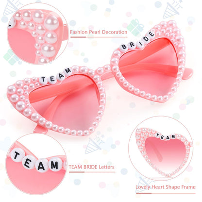 Etercycle Team Bride Sunglasses, Bridesmaid Proposal Gifts Heart Shaped Glasses, Pink Women's Sunglasses Bridal Engaged Gift For Bachelorette Party Favors
