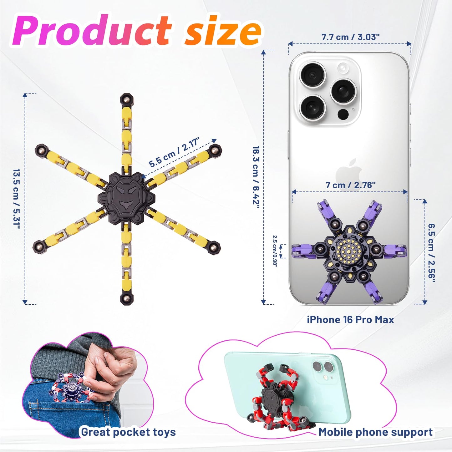 Gokeey Transformable Fidget Spinners 4 Pcs for Kids and Adults Stress Relief Sensory Toys for Boys and Girls Fingertip Gyros for Party Favors Stocking Stuffers Bulk for Kids
