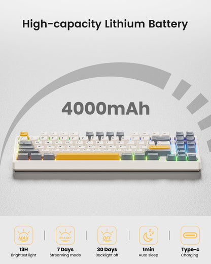 Kisnt Wireless Mechanical Keyboard,Gasket Mounted with Creamy Sound,Bluetooth/2.4GHz/USB-C,Custom Hot Swappable,RGB Backlit,75% Compact Layout for Gaming/Typing/Win/Mac/PC (Retro Beige,Linear Switch)