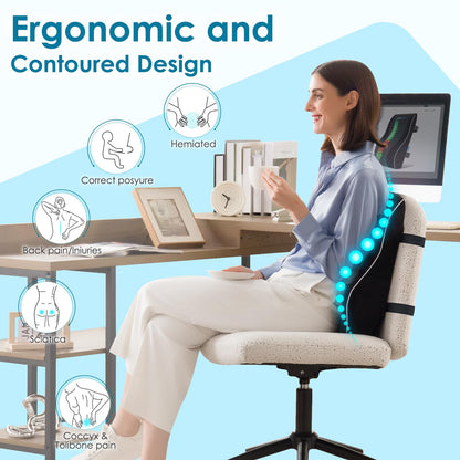 Lumbar Support Pillow for Office Chair Car Back Support Pillow, Memory Foam Gaming Chair Desk Chair Back Cushion for Lower Back Pain Relief, Ergonomic Back Rest with Double Adjustable Straps