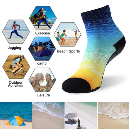 RANDY SUN Outdoor Water Sport Sand Playing Socks, Unisex Summer Not Waterproof Shoes for Beach Pool Swim Surf Yoga Exercise With TPE Sole Protect Against Hot Sand(2 Pairs Black&Yellow Printed Ankle M