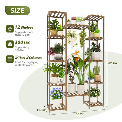 GENTINGBRO Plant Stand Indoor with Grow Lights for Indoor Plants 62.2'' Tall Plant Shelf 12 Tiers Sturdy Plant Rack for Plants Dispaly for Living Room Garden Patio Decor