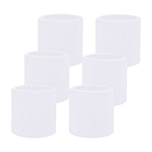 Fecawd 6 Pack Wristbands Sweatbands for Men & Women, Breathable Tennis Wrist Bands Absorbent Sweat Band Multiuse Wristband for Basketball, Running, Gym, Working Out(White)