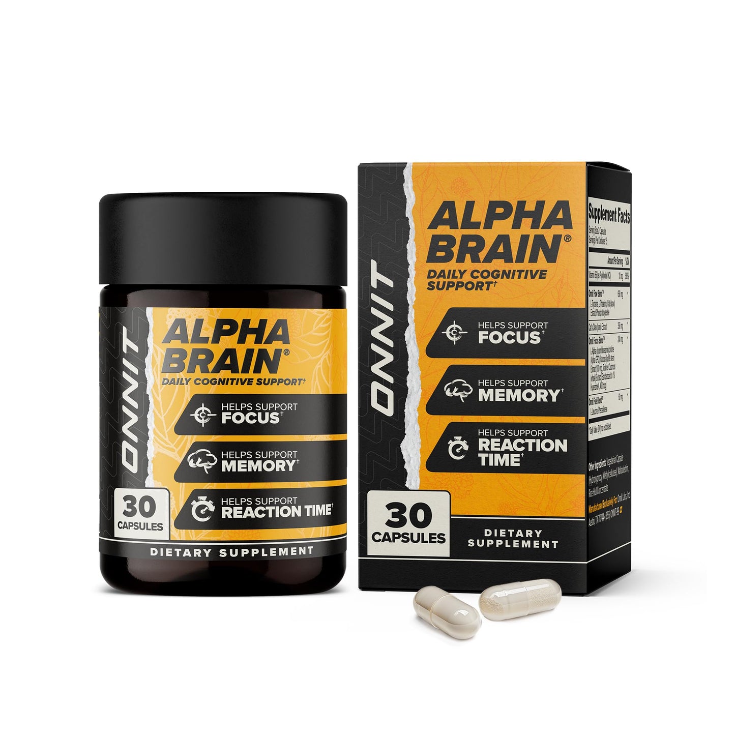 ONNIT Alpha Brain Nootropic Brain Supplement for Men & Women | Memory, Mental Clarity & Cognitive Improvement | Focus Capsules with L-Theanine, Vitamin B6 & Phosphatidylserine (30 Count)