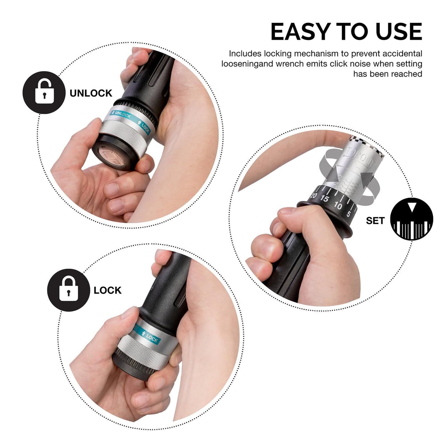 Neiko PRO 03709B 1/2-Inch-Drive Torque Wrench, 25-Inch Adjustable Click Torque Wrench, Made with Chrome Vanadium CrV Steel, SAE