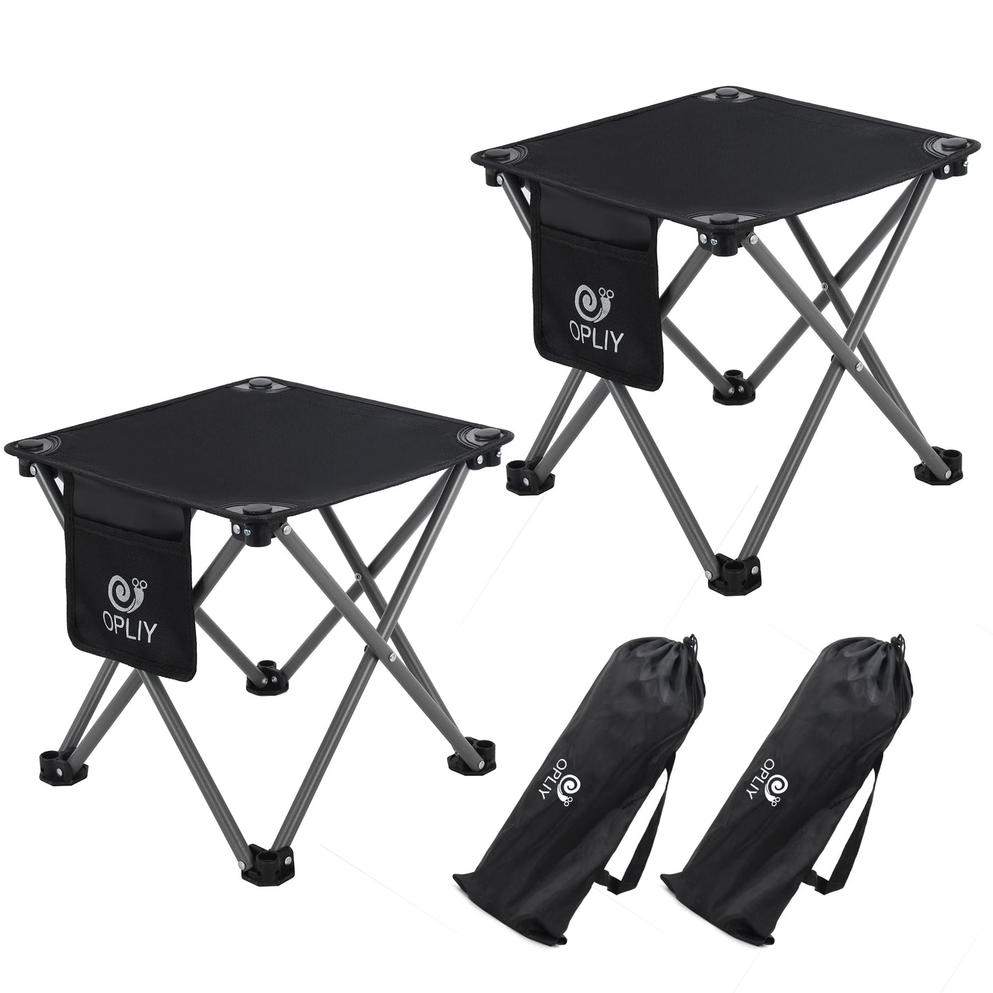 Opliy Camping Stool 2 Pack,13.5 Inch Portable Folding Stool for Outdoor Gardening and Beach Hiking Fishing,Foot Stool with Carry Bag (Black)