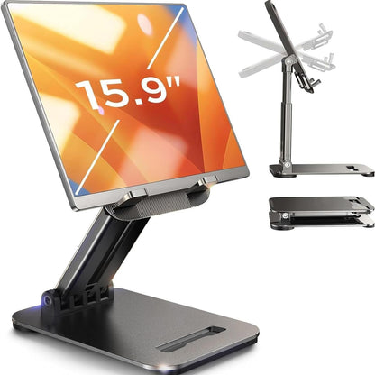 LISEN Tablet Stand for iPad Stand Holder Desk, Foldable Home Office Desk Accessories Travel for iPad Holder Dorm College Essentials Portable Monitor Fits Tabs Kindle iPhone 4-15.9" Black