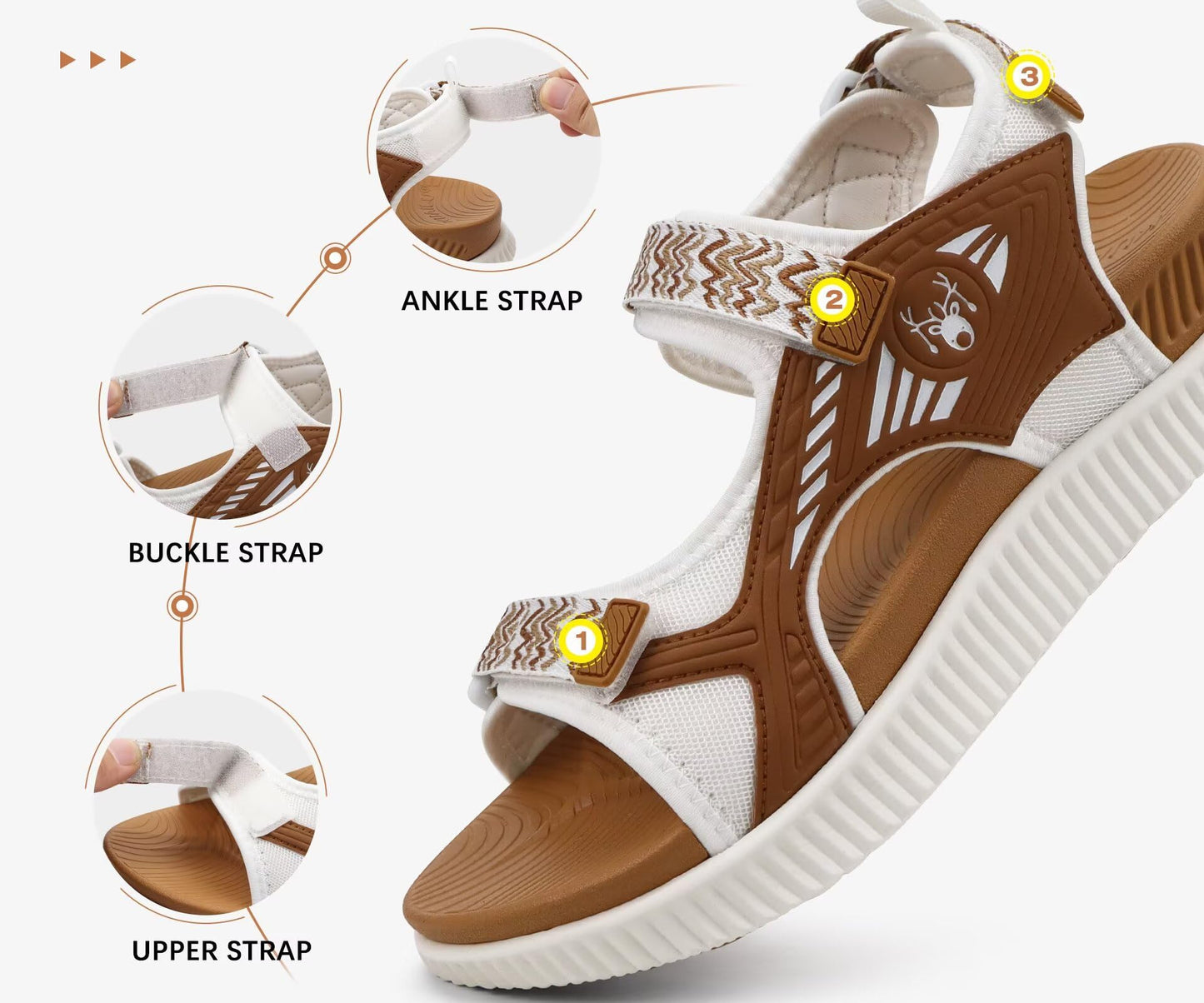 KuaiLu Womens Orthopedic Walking Sandals Comfortable Plantar Fasciitis Arch Support Summer Outdoor Travel Outfits Platform Cushion Shoes Athletic Sport Recovery Adjustable Strap Slides Khaki Size 8