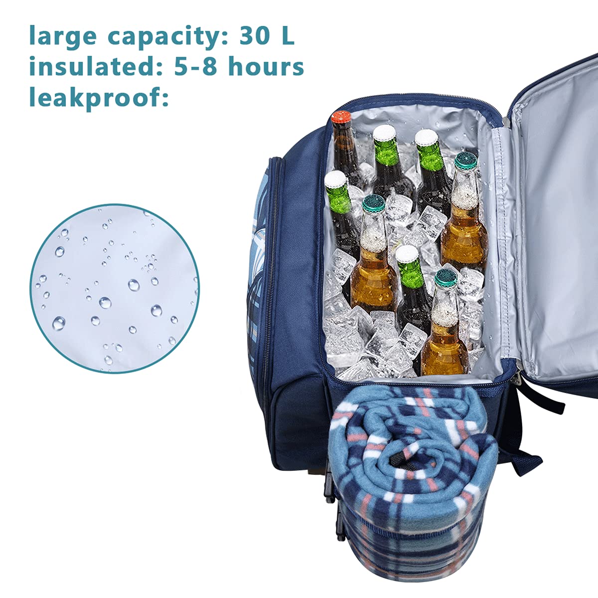 Hap Tim Picnic Basket Backpack for 2 Person with 2 Insulated Cooler Compartment, Wine Holder, Fleece Blanket, Cutlery Set, Gifts Ideals for Wedding, Housewarming, White Elephant, Bridal Showers