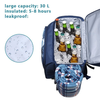 Hap Tim Picnic Basket Backpack for 2 Person with 2 Insulated Cooler Compartment, Wine Holder, Fleece Blanket, Cutlery Set, Gifts Ideals for Wedding, Housewarming, White Elephant, Bridal Showers